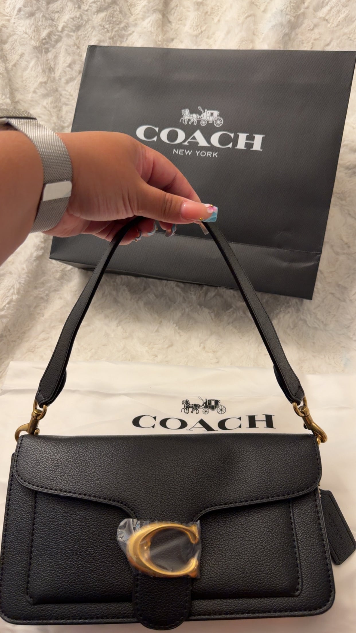 Black Shoulder Bag with Gold Hardware