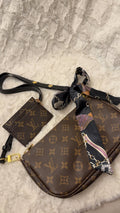 Brown Monogram Shoulder Bag with Card Holder & Scarf
