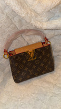 Brown Monogram Shoulder Bag with Tan Flap